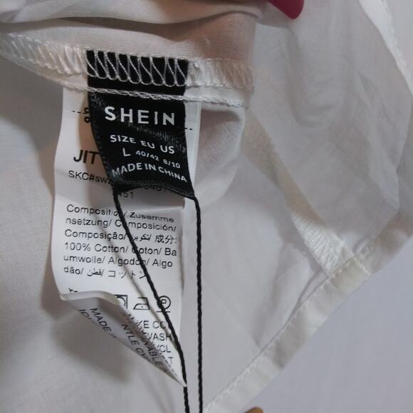 Shein Elegant White Eyelet Women's French Cottage Top Natural Neutral Size L - Picture 6 of 8